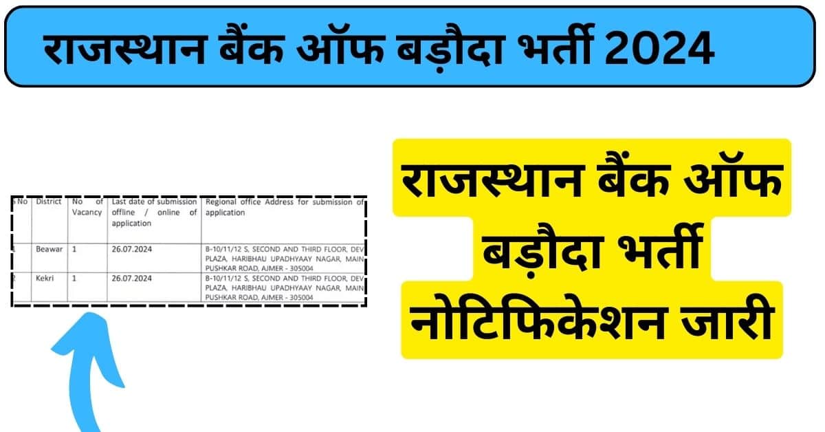 राजस्थान बैंक ऑफ बड़ौदा भर्ती 2024